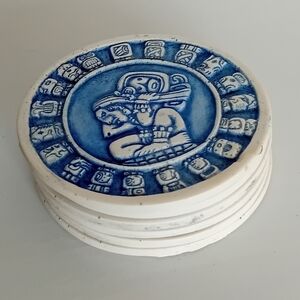 Aztec Mayan Calendar Blue and White Coasters